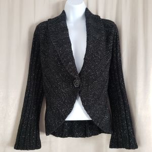 NWOT White House Black Market black & silver metallic 1 button cardigan Womens L